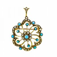 Victorian Turquoise and Pearl Brooch Pendant |9ct Victorian Turquoise and Pearl Brooch Pendant| Pearl And Turquoise 9ct Victorian Pendant