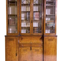 Important Regency Mahogany, Satinwood &amp; Ebony Inlaid Breakfront Secretaire Bookcase