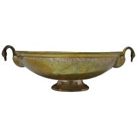 Indian Beaten Brass Oval Dish with Swan Handles