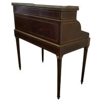Italian Brass Inlaid Walnut Hotel Restaurant Reception Desk, Greeter