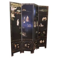 Japanese Decorated Lacquer and Painted Folding Screen