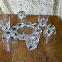 Lalique Floride Turquoise Crystal Set of 6 Whiskey Tumblers and Assiette