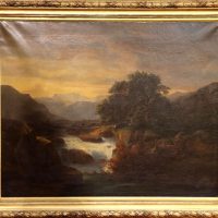 Large 19th Century Continental School Landscape Oil Painting in Original Gilt Frame
