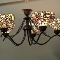 Large 5 Branch Ceiling Light, with Tiffany Style Lamp Shades