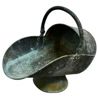 Large Arts %26 Crafts Shabby ‘Verdigris’ Copper Helmet Coal Scuttle