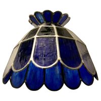 Large Arts and Crafts Cobalt Blue Leaded Glass Pendant Lamp