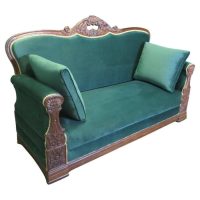 Large Carved Salon Settee in Green
