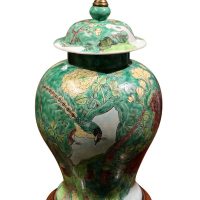 Large Chinese Hand Painted Porcelain Ginger Jar Table Lamp on Hardwood Base