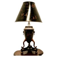 Large Chinoiserie Toleware Table Lamp, Black and Gold Lacquer