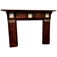 Large Decorative Victorian Mahogany Tiled Fireplace
