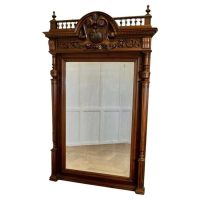 Large French Carved Crested Chateaux Wall Mirror