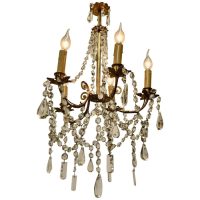 Large French Crystal and Brass 5 Branch Chandelier
