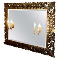 Large French Gothic Gilt Overmantel Mirror with Twin Sconces
