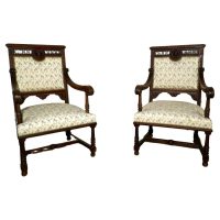 Large French Gothic Library Throne Chairs