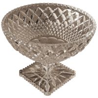 Large French Tazza Diamond Cut Cristal Pedestal Fruit Dish