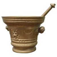 Large Heavy Brass Gothic Pestle and Mortar