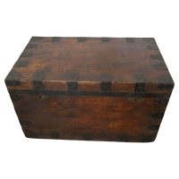 Large Lined Iron Banded Travel Trunk made by H D Dean