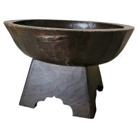 Large Oriental Hand Carved Wooden Bowl on Stand