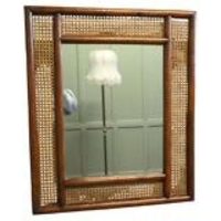 Large Rectangular Mirror with Bergère, Ratan Frame