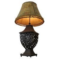Large Strapwork Iron Lamp with Jungle Lamp Shade