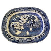 Large Victorian Ironstone Willow Pattern Meat Plate