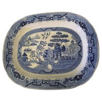 Large Victorian Ironstone Willow Pattern Meat Plate
