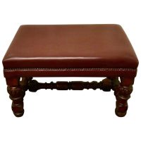 Large Victorian Oak and Leather Library Stool