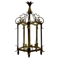 Large Wrought Iron French Arts and Crafts Hall Lantern