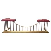 Leather Upholstered Brass and Steel Club Fender