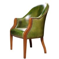 Mahogany Library Armchair Upholstered in Green Leather