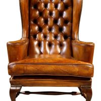 Mahogany &amp; Tan Leather Wingback Armchair
