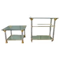 Mid Century Glass Drinks Trolley with Matching Side Table A Very Decorative set