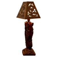 Oriental Folk Art Carved Teak Dragon Lamp