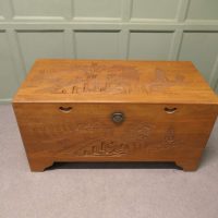 Oriental Minimalist Carved Camphor Wood Chest