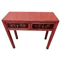 Oriental Red Lacquered Side Table or Reception Table