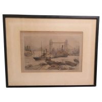 Original London Bridge Etching by Henry G. Walker