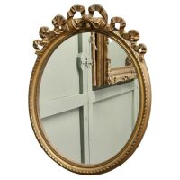 Oval Wall Hanging Gilt Mirror Decorated with Ribbons