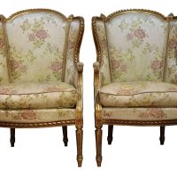 Pair of Antique French Giltwood Wingback Armchairs