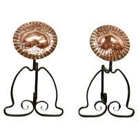 Pair of Arts %26 Crafts Copper and Iron Andirons or Fire Dogs