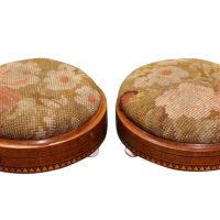 Pair of Fine Victorian Inlaid Walnut Circular Footstools, Circa 1860