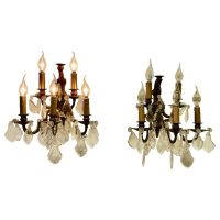 Pair of French Brass 5 Branch Wall Light, Chandeliers