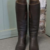 Pair of French Gentleman’s Antique Leather Riding Boots With Wooden Trees