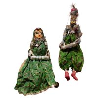 Pair of Indian Handmade Vintage Rajasthani Kathputli Puppets