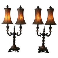 Pair of Large Art Deco Hollywood Regency Twin Table Lamps b