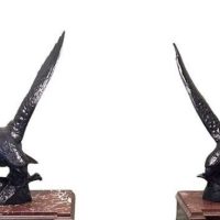 Pair of Large Old Iron Eagle Statues or Pillar Caps A Pair of Large Old Weathered Eagle