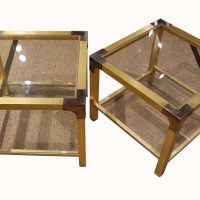 Pair of Mid-20th Century Brass and Glass Two-Tier Tables