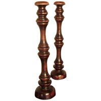 Pair of Tall 19th Century Turned Fruitwood Wooden Wig Stands Shop Disp