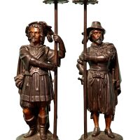 Pair of Victorian Bronze Candlesticks Modelled as Carolean Cavalier Figures, c.1850–1870