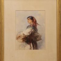 Pair of Victorian Watercolours of Italian Peasant Figures by Guido Bach, 1875