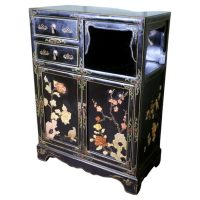 Pretty Black Chinoiserie Cupboard Decorated with Birds and Flowers